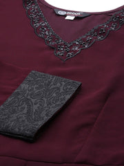 Wine Solid Anarkali with Dupatta - inddus-us