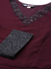 Wine Solid Anarkali with Dupatta - inddus-us