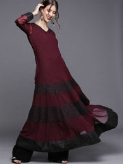 Wine Solid Anarkali with Dupatta - inddus-us