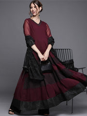 Wine Solid Anarkali with Dupatta - inddus-us