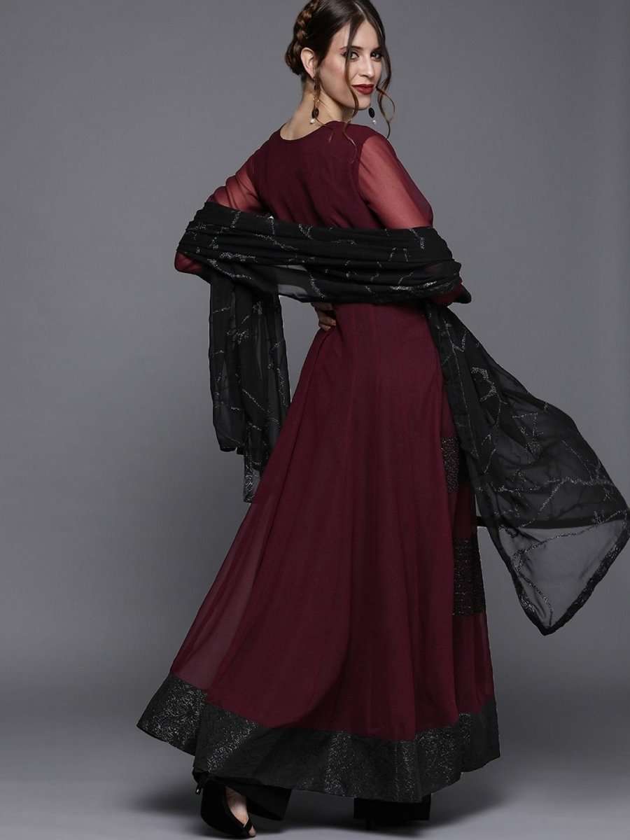 Wine Solid Anarkali with Dupatta - inddus-us