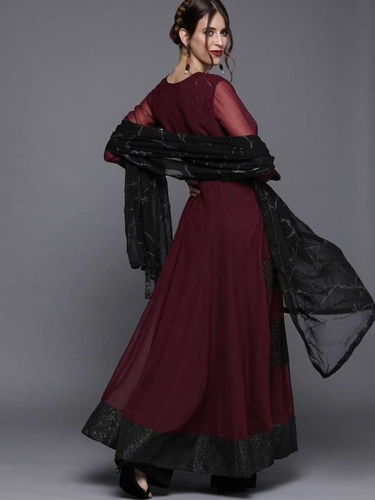 Wine Solid Anarkali with Dupatta - inddus-us