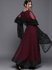 Wine Solid Anarkali with Dupatta - inddus-us