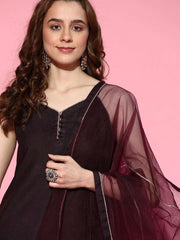 Wine Solid Gotta Patti Detail Kurta with Palazzo and Net Dupatta - Inddus.com