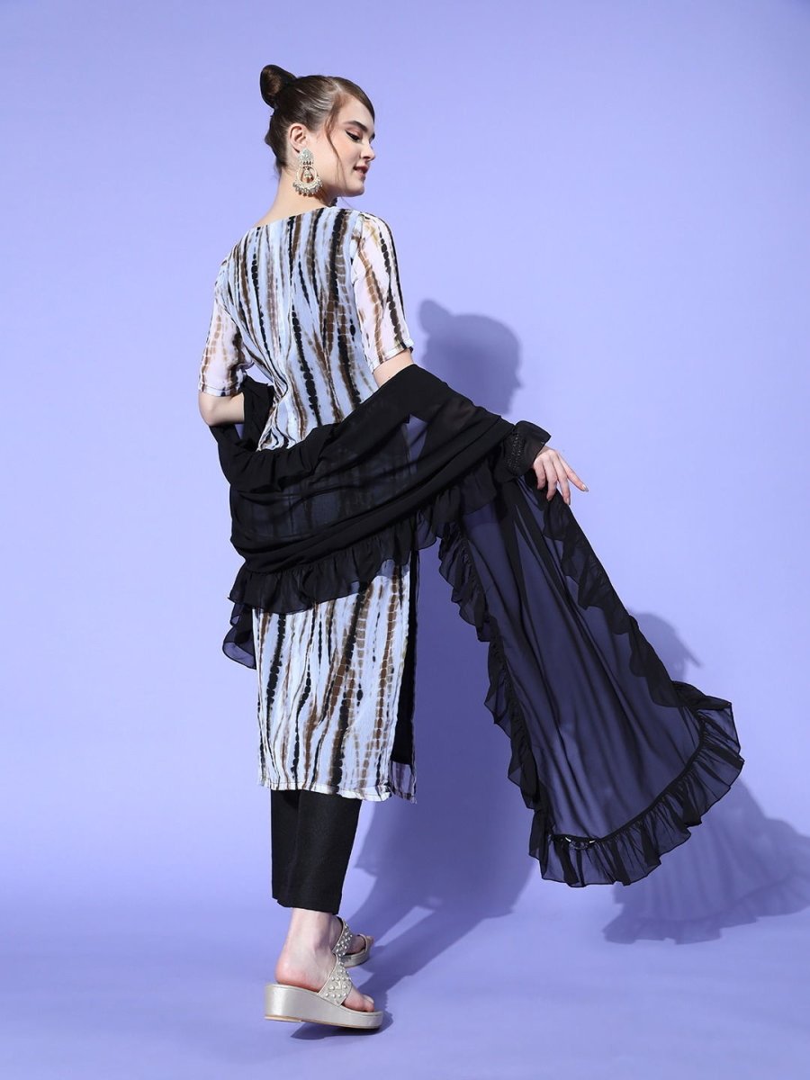 Women Abstract Poly Chiffon Tie & Dye 2.0 Kurta Set - Inddus.com