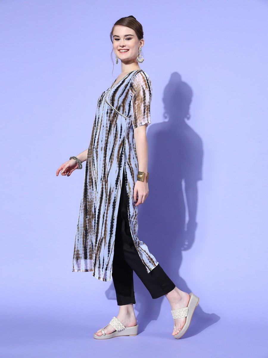 Women Abstract Poly Chiffon Tie & Dye 2.0 Kurta Set - Inddus.com