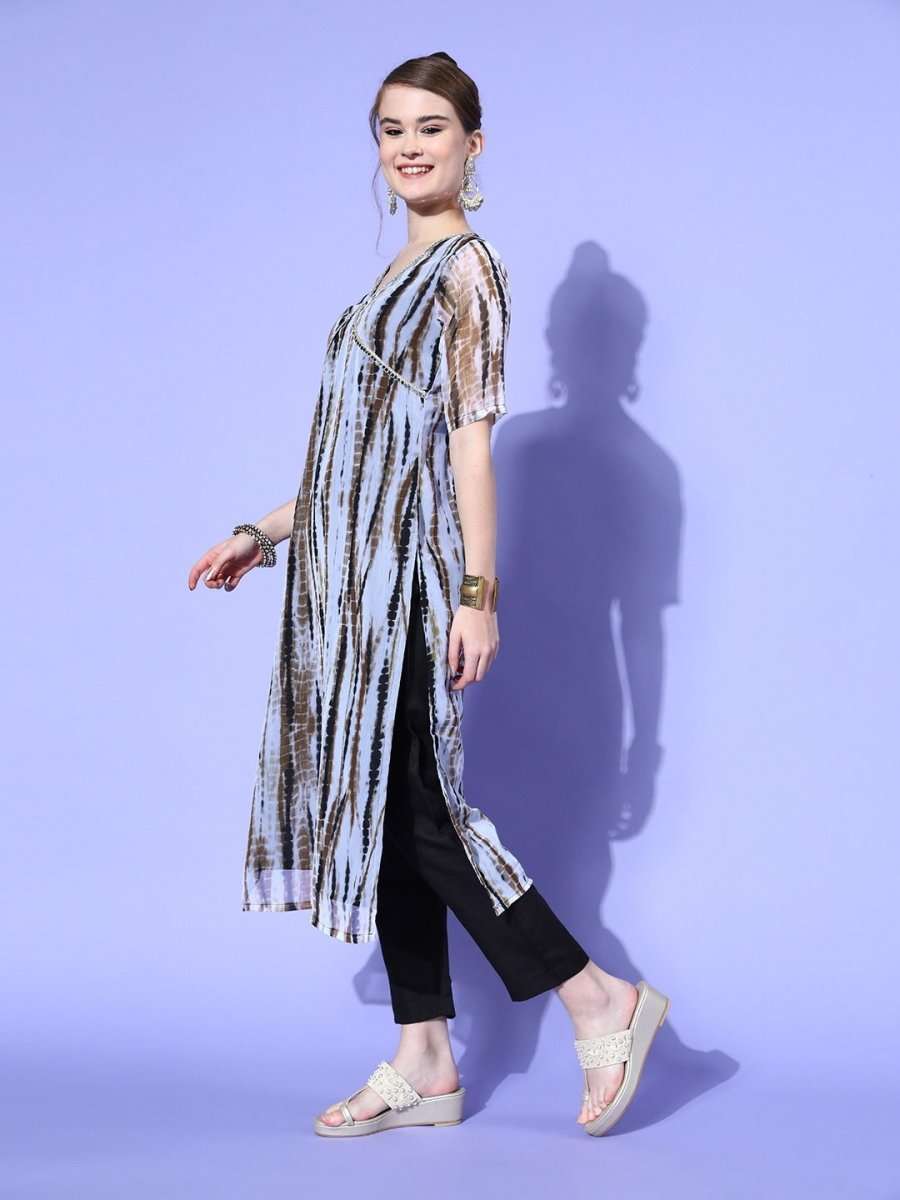 Women Abstract Poly Chiffon Tie & Dye 2.0 Kurta Set - Inddus.com