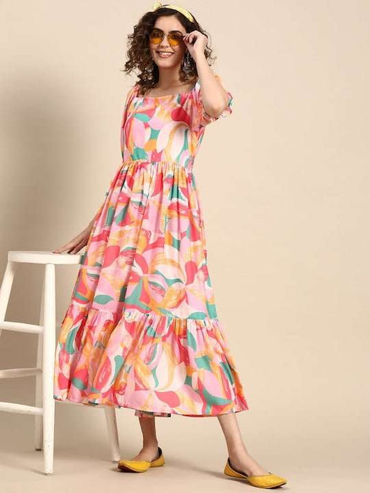 Women Abstract Printed Fit and Flare Dress - Inddus.com