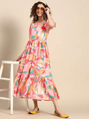 Women Abstract Printed Fit and Flare Dress - Inddus.com