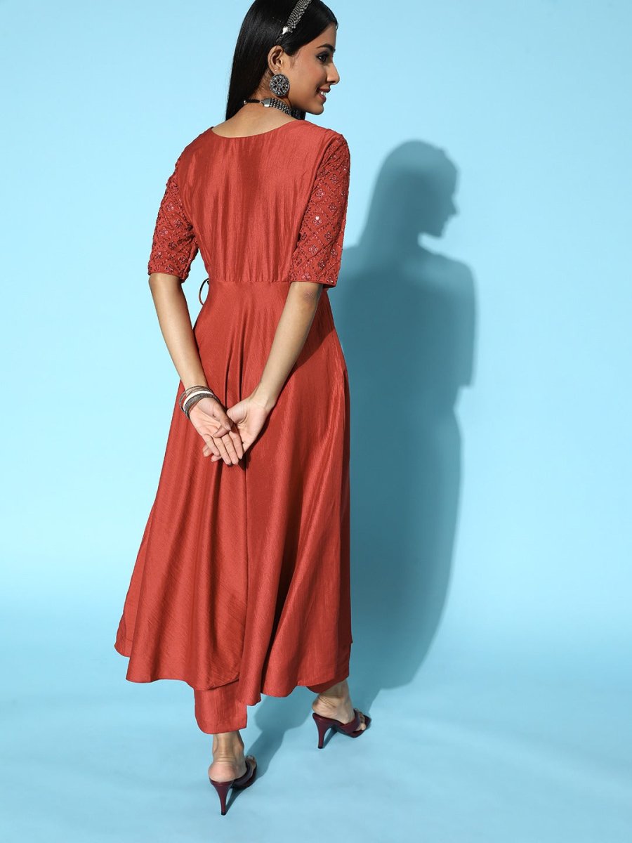 Women Abstract Silk Blend Swirling Volume Kurta Set - Inddus.com