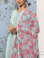 Women Anarkali Kurta With Palazzos & Dupatta - Inddus.com