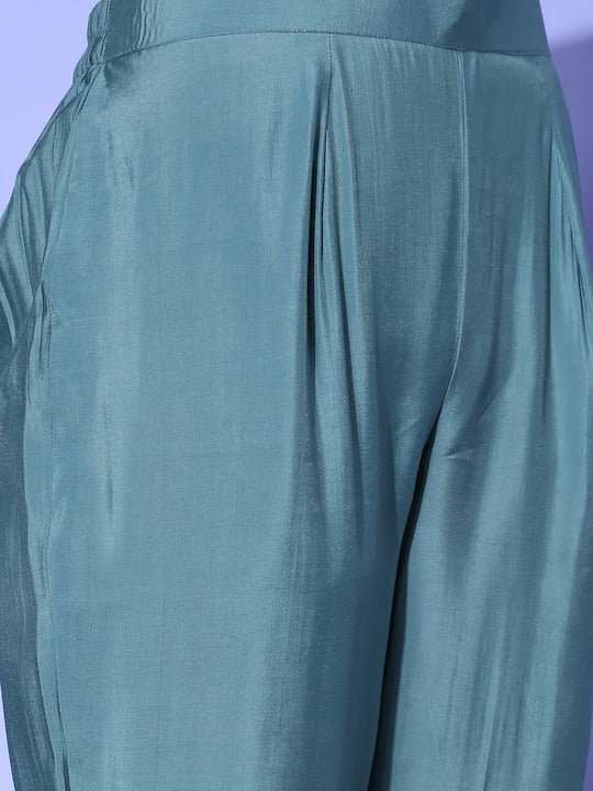 Women Angrakha Gotta Patti Chanderi Cotton Kurta with Trousers - Inddus.com