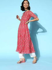 Women Attractive Rose Chiffon Swirling Volume Kurta - Inddus.com