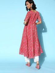 Women Attractive Rose Chiffon Swirling Volume Kurta - Inddus.com