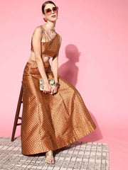 Women Attractive Rust Self-design Top With Skirt - Inddus.com