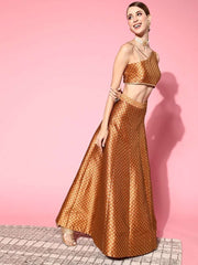 Women Attractive Rust Self-design Top With Skirt - Inddus.com