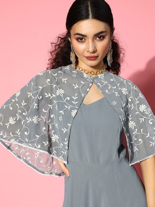 Women Beautiful Grey Solid Swirling Volume Dress - Inddus.com