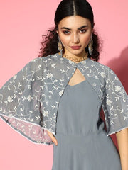 Women Beautiful Grey Solid Swirling Volume Dress - Inddus.com