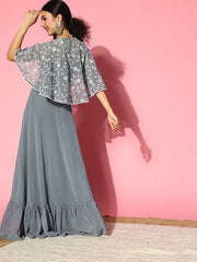 Women Beautiful Grey Solid Swirling Volume Dress - Inddus.com