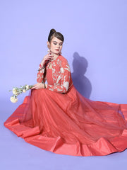 Women Beautiful Peach Embellished Top with Solid Skirt - Inddus.com