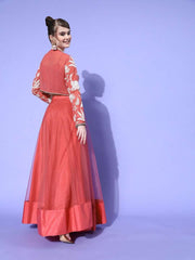 Women Beautiful Peach Embellished Top with Solid Skirt - Inddus.com