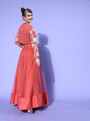 Women Beautiful Peach Embellished Top with Solid Skirt - Inddus.com