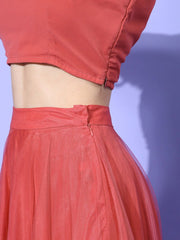Women Beautiful Peach Embellished Top with Solid Skirt - Inddus.com