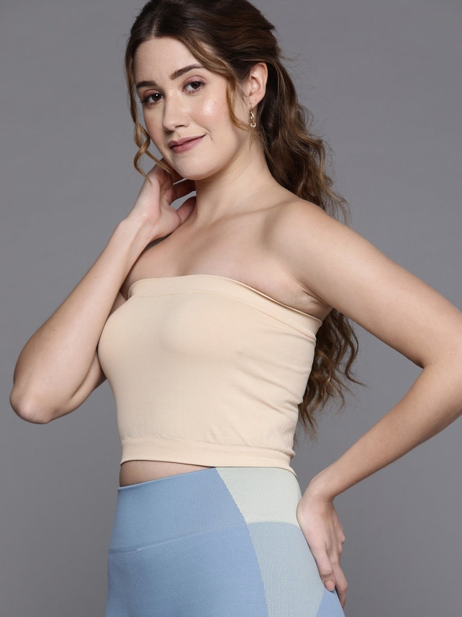 WOMEN BEIGE BANDEAU SPORT BRA - Inddus.com