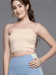 WOMEN BEIGE BANDEAU SPORT BRA - Inddus.com