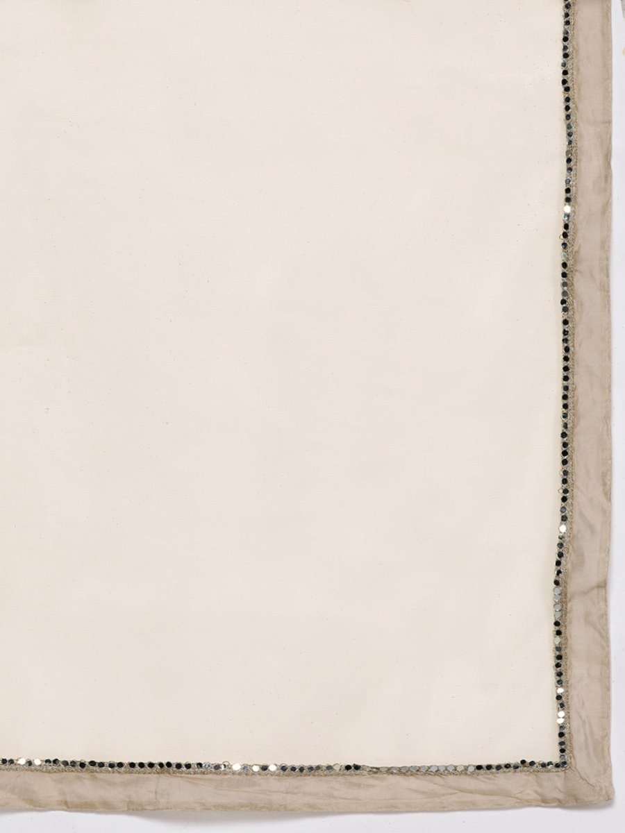 Women Beige Ethnic Motifs Embroidered Mirror Work Kurta with Trousers & With Dupatta - Inddus.com