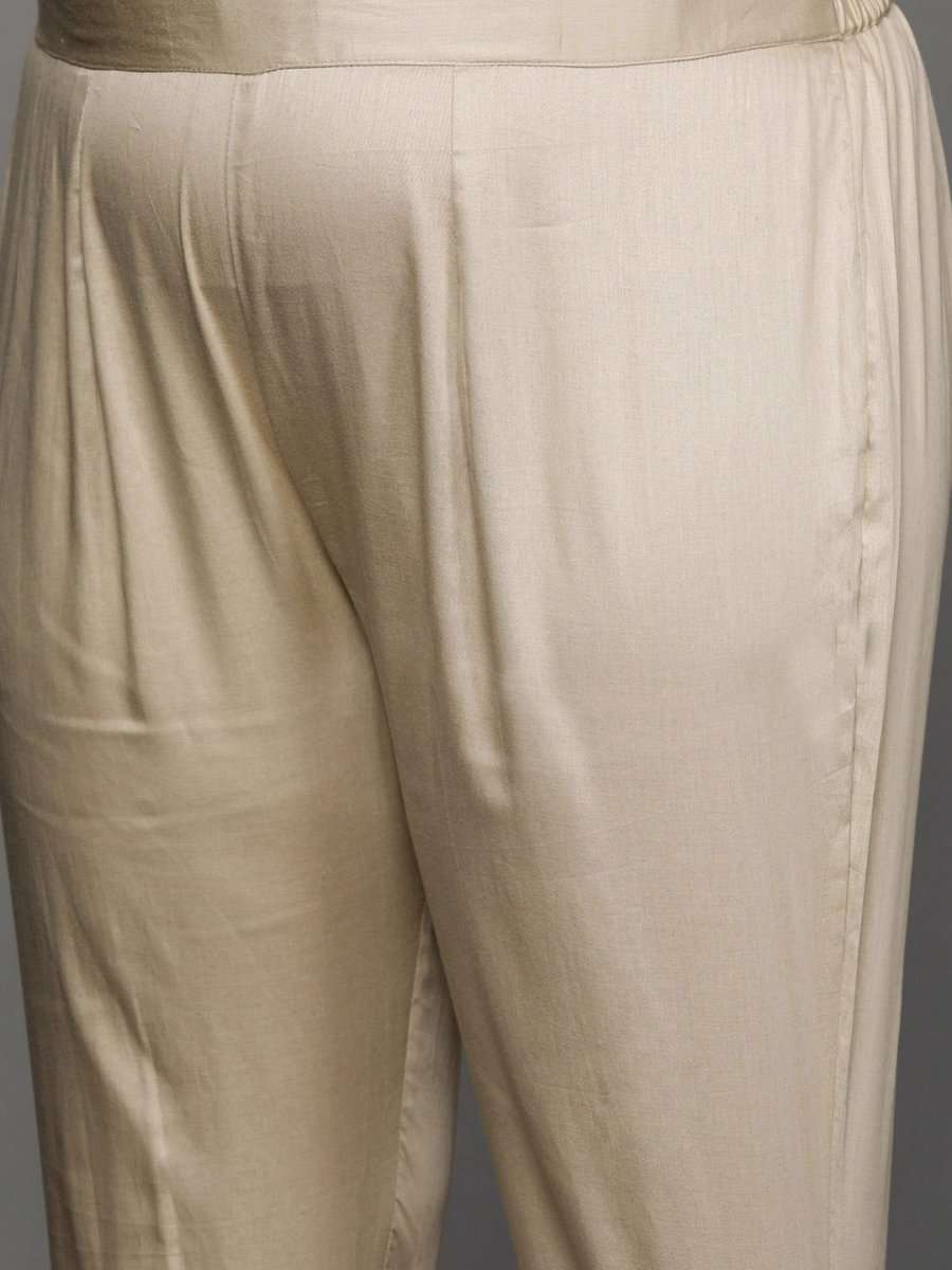 Women Beige Ethnic Motifs Embroidered Mirror Work Kurta with Trousers & With Dupatta - Inddus.com