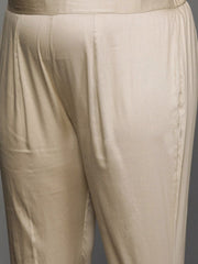 Women Beige Ethnic Motifs Embroidered Mirror Work Kurta with Trousers & With Dupatta - Inddus.com