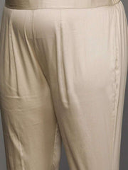 Women Beige Ethnic Motifs Embroidered Mirror Work Kurta with Trousers & With Dupatta - Inddus.com