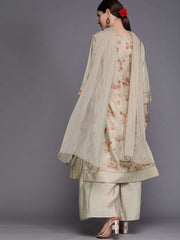 Women Beige Floral Printed Sequinned Kurta with Palazzos & Dupatta - Inddus.com