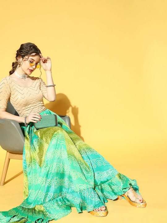 Women Beige & Golden Sequinned Stretchable Slip-On Saree Blouse - Inddus.com