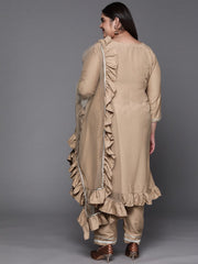 Women Beige Gotta Patti Kurta with Trousers & With Dupatta - Inddus.com