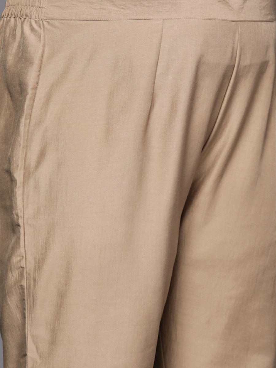 Women Beige Gotta Patti Kurta with Trousers & With Dupatta - Inddus.com
