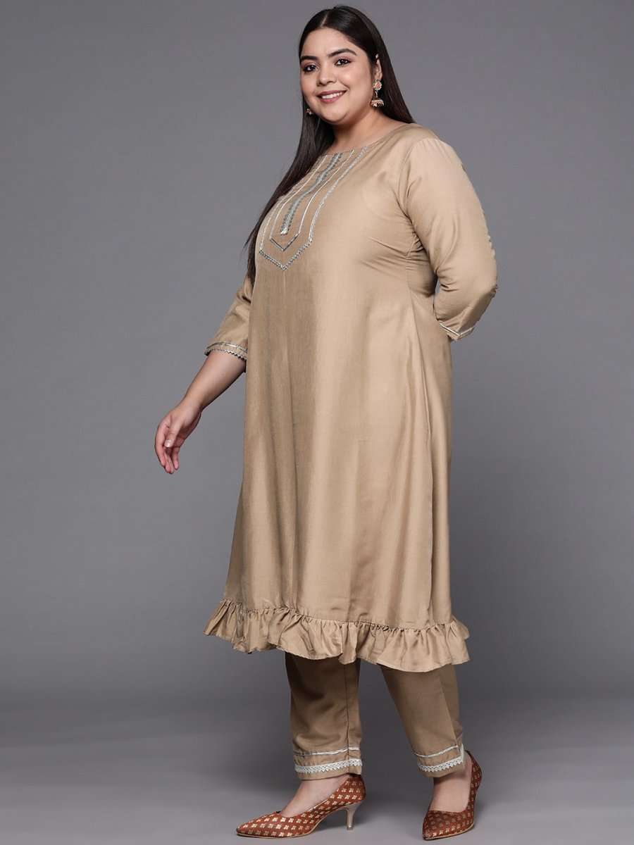 Women Beige Gotta Patti Kurta with Trousers & With Dupatta - Inddus.com