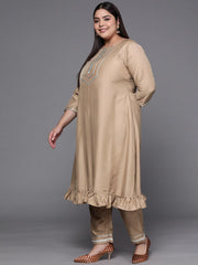 Women Beige Gotta Patti Kurta with Trousers & With Dupatta - Inddus.com