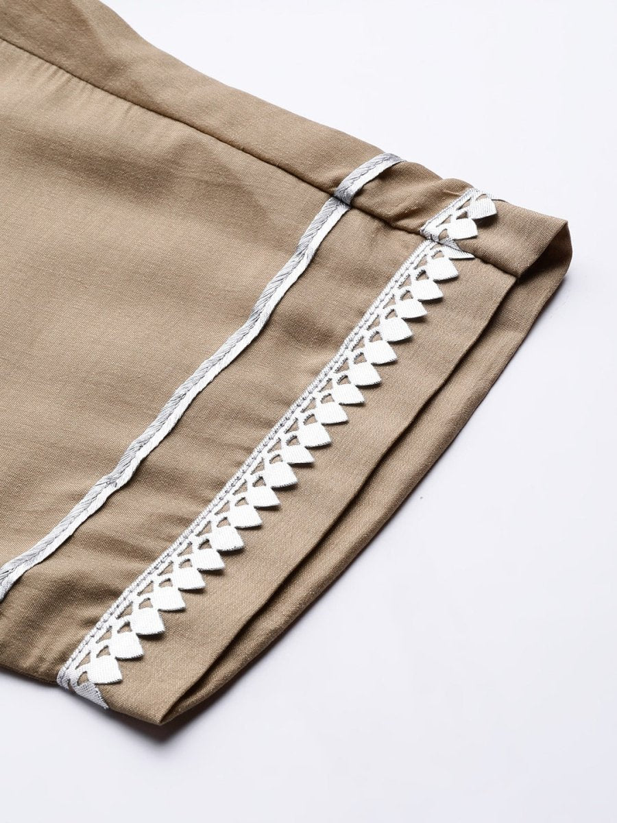 Women Beige Gotta Patti Kurta with Trousers & With Dupatta - Inddus.com