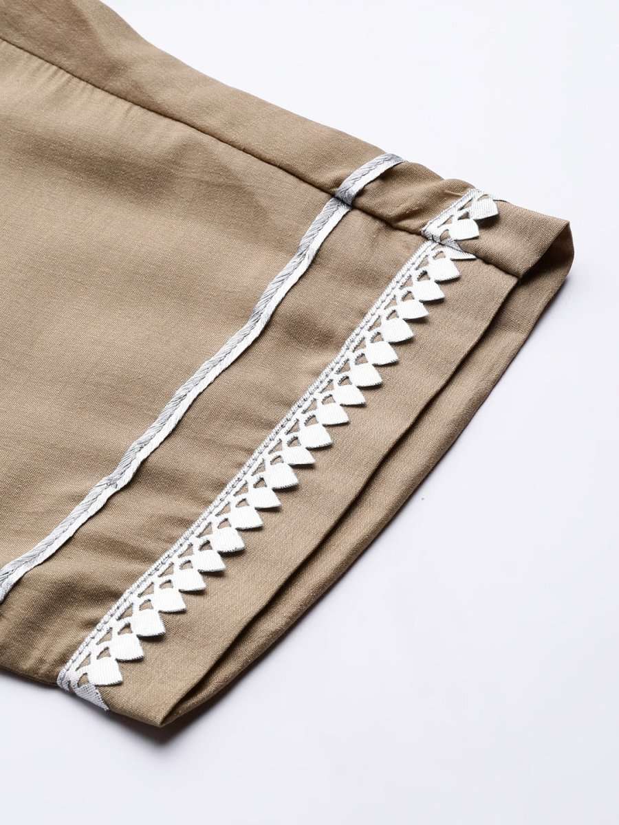 Women Beige Gotta Patti Kurta with Trousers & With Dupatta - Inddus.com