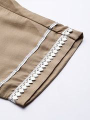 Women Beige Gotta Patti Kurta with Trousers & With Dupatta - Inddus.com