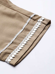 Women Beige Gotta Patti Kurta with Trousers & With Dupatta - Inddus.com