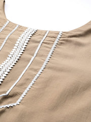 Women Beige Gotta Patti Kurta with Trousers & With Dupatta - Inddus.com