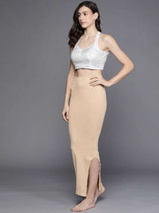 Women Beige Solid High Compressed Seamless Instant Slimming Saree Shapewear - Inddus.com