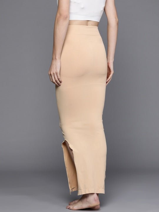 Women Beige Solid High Compressed Seamless Instant Slimming Saree Shapewear - Inddus.com