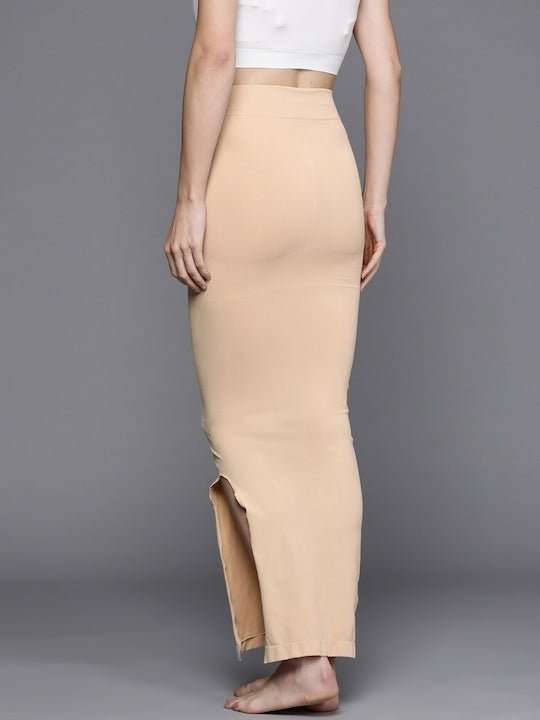 Women Beige Solid High Compressed Seamless Instant Slimming Saree Shapewear - Inddus.com