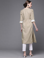 Women Beige & White Yoke Design Kurta - Inddus.com