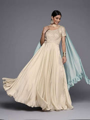 Women Beige Yoke Design Georgette Anarkali Kurta - Inddus.com
