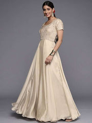 Women Beige Yoke Design Georgette Anarkali Kurta - Inddus.com